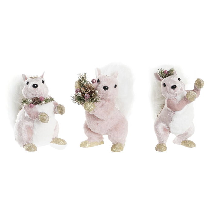 DKD Home Decor Figura de Ardilla Rosa Surtido de 3 Unidades