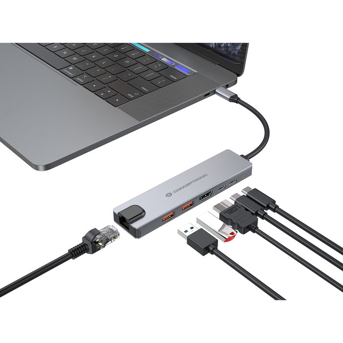 Conceptronic DONN29G Docking Station 6-en-1 USB-C Gris