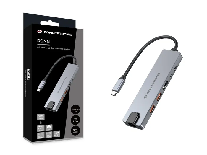Conceptronic DONN29G Docking Station 6-en-1 USB-C
