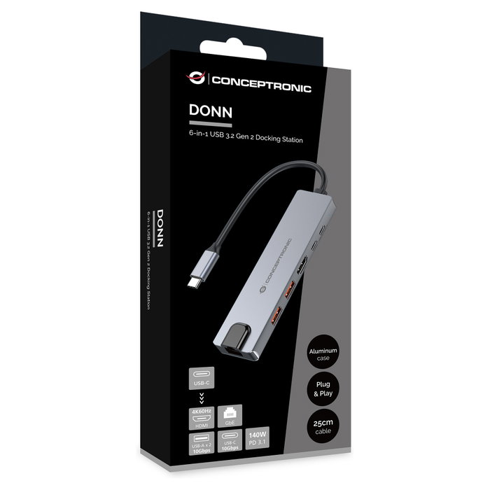 Conceptronic DONN29G Docking Station 6-en-1 USB-C