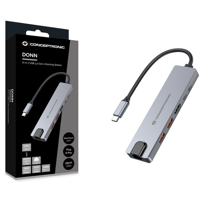 Conceptronic DONN29G Docking Station 6-en-1 USB-C