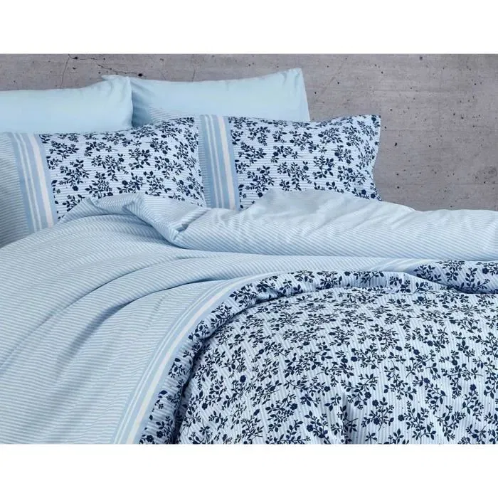 Juego de Cama 220x240 cm + 2 Fundas de Almohada 60x60 cm, 100% Algodón Reforzado, Azul ASI8683342463379
