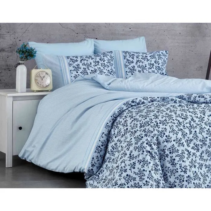 Juego de Cama 220x240 cm + 2 Fundas de Almohada 60x60 cm, 100% Algodón Reforzado, Azul ASI8683342463379