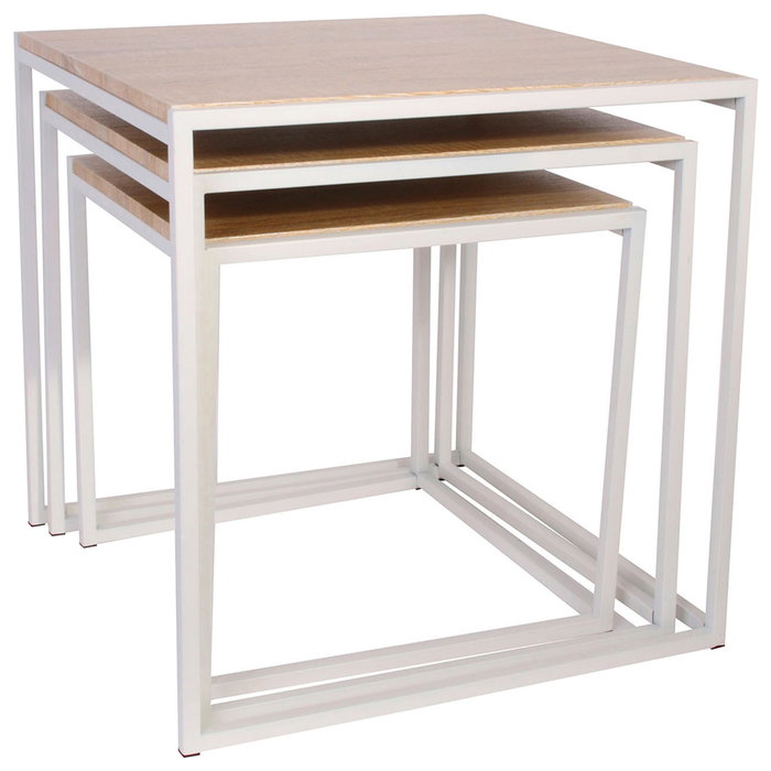 Home Deco Factory Juego de 3 Mesas Nido Cuadradas Metal y Madera