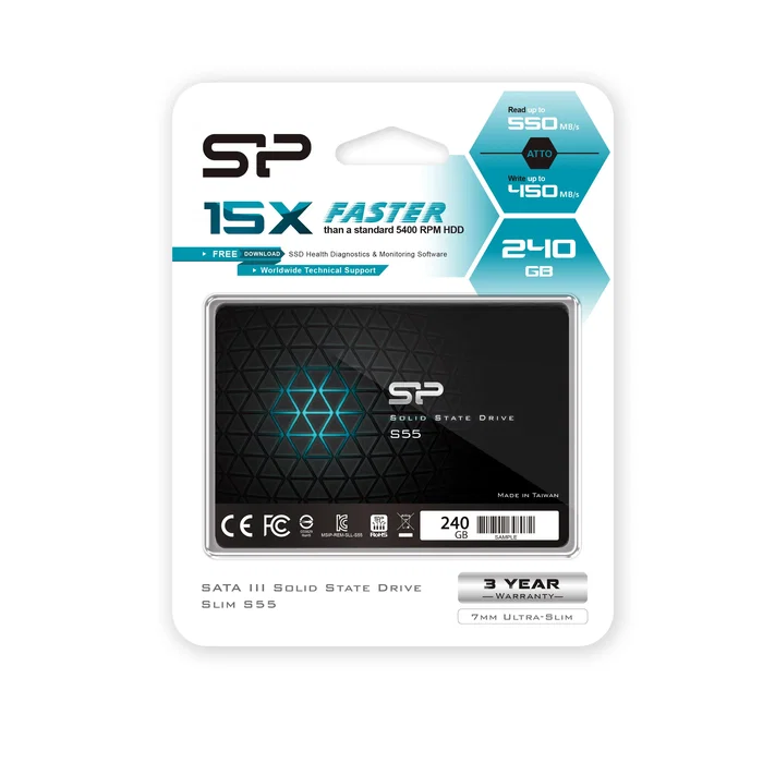 Silicon Power S55 SSD 240 GB 2.5" SATA III hasta 550 MB/s - Unidad de Estado Sólido 7mm para PC y Portátil Silicon Power S55 SSD 240 GB 2.5" SATA III hasta 550 MB/s - Unidad de Estado Sólido 7mm para PC y Portátil