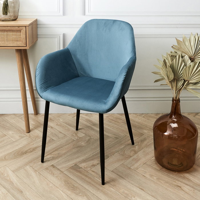 Home Deco Factory Butaca Giulia Azul Terciopelo Inspiración Escandinava Patas Metal Lounge 59x55 7xh85 cm
