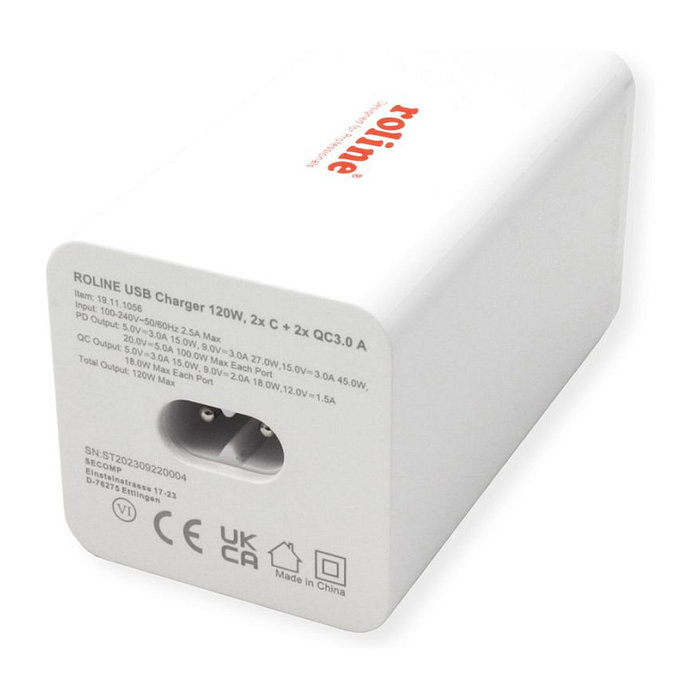 ROLINE Cargador USB 4 Puertos (2x USB-C 2x USB-A QC3.0) 120W ROLINE Cargador USB 4 Puertos (2x USB-C 2x USB-A QC3.0) 120W