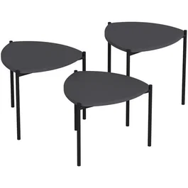 LENNY Mesa de centro apilable ovalada Antracita 45/40/35 cm - Mueble salón apilable