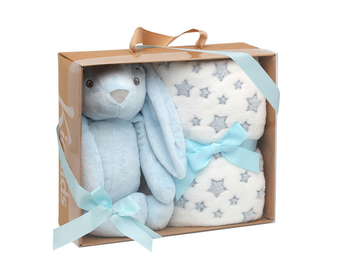 KioKids Conejo De Peluche Azul Con Mantita De Estrellas 25cm Juguete Para Bebé +0 Meses KioKids Conejo De Peluche Azul Con Mantita De Estrellas 25cm Juguete Para Bebé +0 Meses