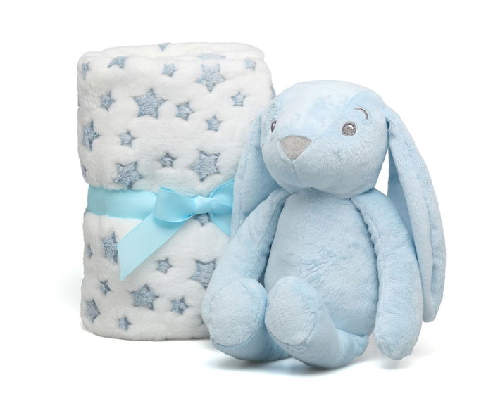 KioKids Conejo De Peluche Azul Con Mantita De Estrellas 25cm Juguete Para Bebé +0 Meses KioKids Conejo De Peluche Azul Con Mantita De Estrellas 25cm Juguete Para Bebé +0 Meses