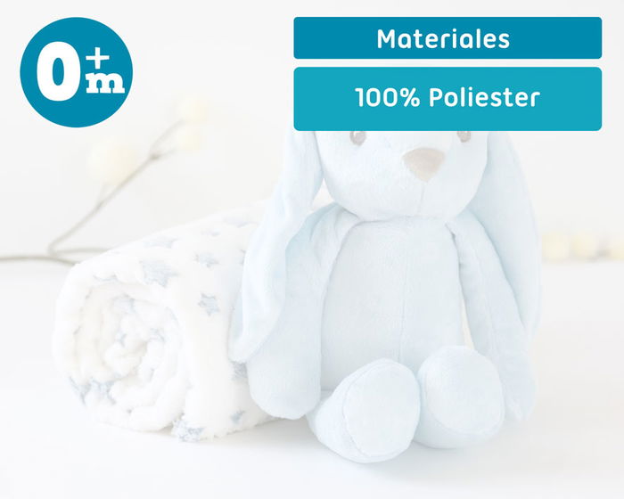 KioKids Conejo De Peluche Azul Con Mantita De Estrellas 25cm Juguete Para Bebé +0 Meses KioKids Conejo De Peluche Azul Con Mantita De Estrellas 25cm Juguete Para Bebé +0 Meses