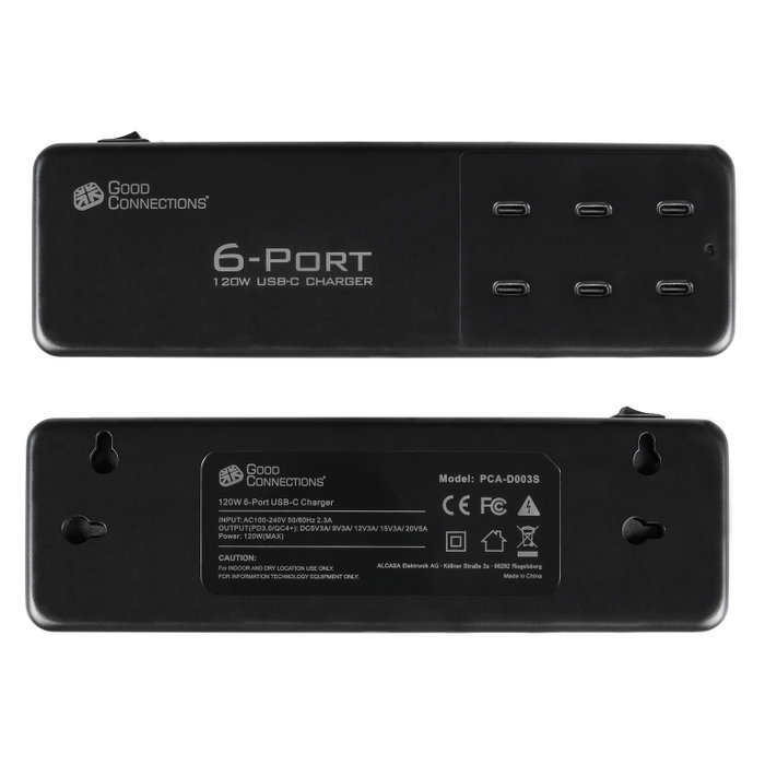 GoodConnections Alcasa PCA-D003S Cargador de Escritorio 120W USB-C QC4+ de 6 Puertos Negro - Carga Rápida 20V PD 3.0 con Protecciones GoodConnections Alcasa PCA-D003S Cargador de Escritorio 120W USB-C QC4+ de 6 Puertos Negro - Carga Rápida 20V PD 3.0 con Protecciones