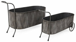 DKD Home Decor Set de 2 Maceteros tipo Carro en Metal Gris Oscuro