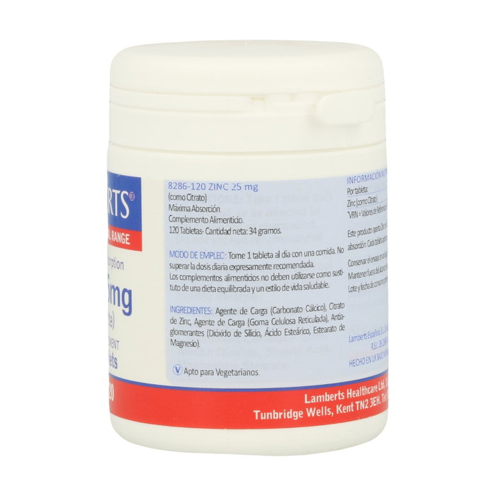 Lamberts Zinc Citrato 25 mg 120 tabletas Lamberts Zinc Citrato 25 mg 120 tabletas