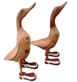 DKD Home Decor Figura Pato Madera Bambú Natural Blanco 14 x 28 x 43 cm (2 Unidades)