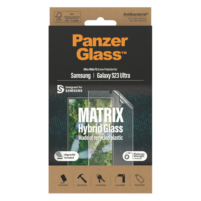 PanzerGlass Protector de Pantalla MATRIX Samsung Galaxy S23 Ultra, UWF con Aligner Kit, PET Transparente, Resistente a Rayones y Golpes, Antibacteriano PanzerGlass Protector de Pantalla MATRIX Samsung Galaxy S23 Ultra, UWF con Aligner Kit, PET Transparente, Resistente a Rayones y Golpes, Antibacteriano