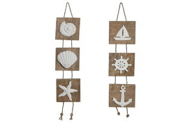 DKD Home Decor Decoración Colgante Mediterráneo Natural Blanco Mango y Resina 4 x 80 x 15.5 cm (2 Unidades)