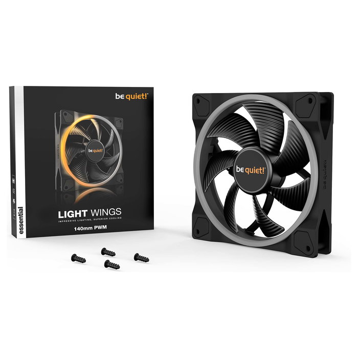 be quiet! LIGHT WINGS 140mm PWM ARGB Ventilador de Carcasa, 14cm, 1500 RPM, Negro, Iluminación LED