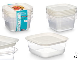 Leknes Set de 5 Fiambreras Cuadradas de Plástico 1000 ml, Transparentes/Blancas, Apto Microondas y Lavavajillas, 17.3 x posting text 14 x 16 cm (Set de 12)