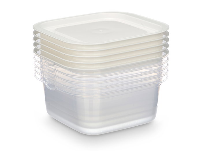 Leknes Set de 5 Fiambreras Cuadradas de Plástico 1000 ml, Transparentes/Blancas, Apto Microondas y Lavavajillas, 17.3 x posting text 14 x 16 cm (Set de 12)