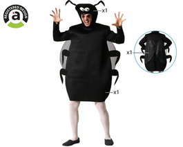 Disfraz de cucaracha negra con mono, gorro y alas para adulto