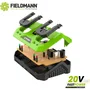 Fieldmann Cargador Doble FIE8590669303960 para Baterías de 20V, Carga Rápida 2Ah en 60 Minutos, Compatible con Baterías de 2Ah y 4Ah