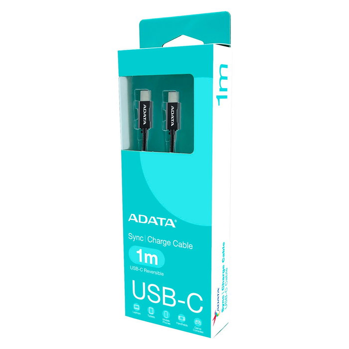 ADATA CACC-100PN-BK Cable USB-C a USB-C 1 Metro Negro USB 2.0 Compatible con PD 3.0 y QC 3.0 Hasta 100W de Carga Rápida