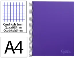 Liderpapel Cuaderno espiral A4 Micro Jolly tapa forrada lila 140 hojas 75gr cuadro 5mm