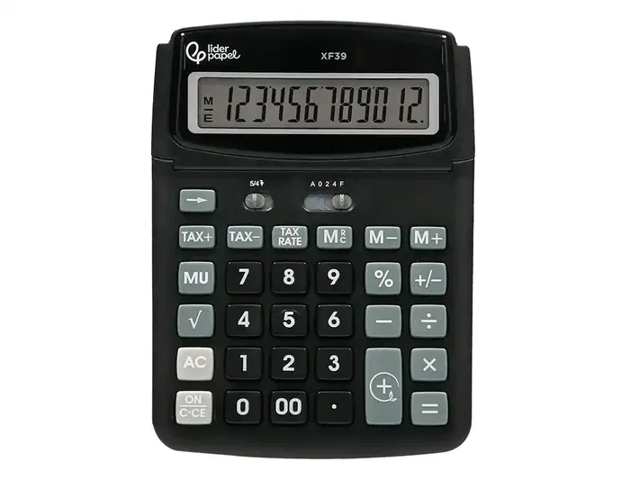 Liderpapel xf39 Calculadora Sobremesa 12 Dígitos Solar y Pilas Color Negro 40% Reciclada 190x140x32 mm