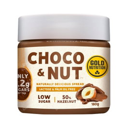Gold Nutrition Choco-Nut Crema Para Untar de Avellanas y Cacao, 50% Avellanas, Con Prebióticos, Bajo en Azúcares, 180g