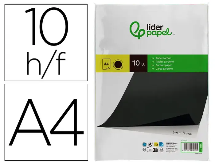 Liderpapel Papel Carbon Negro DIN A4 Bolsa de 10 Hojas Liderpapel Papel Carbon Negro DIN A4 Bolsa de 10 Hojas