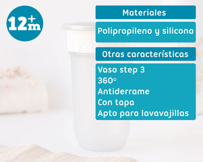 KioKids Vaso Step 3 Anti-Derrame Gris 300 mL +12 Meses