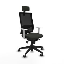 PIQUERAS Y CRESPO Silla de oficina Horna con mecanismo Sincro, Negro con reposabrazos blancos