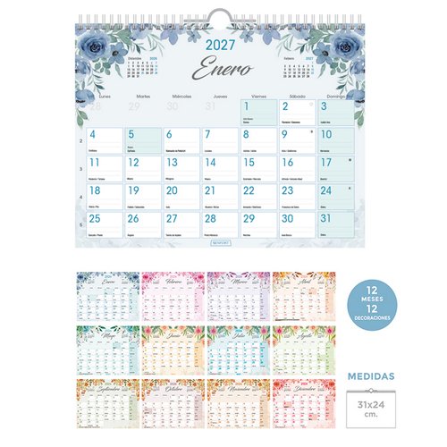 SENFORT Calendario de pared vintage mensual para escribir 2027 310x240 mm SENFORT Calendario de pared vintage mensual para escribir 2027 310x240 mm