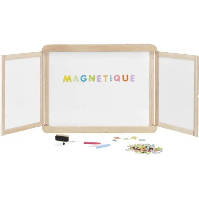 Jeujura Pizarra Tríptico Magnética para Pared JEU3225280880709 - Pizarra Central Magnética, 2 Paneles, Lado Blanco y Tiza