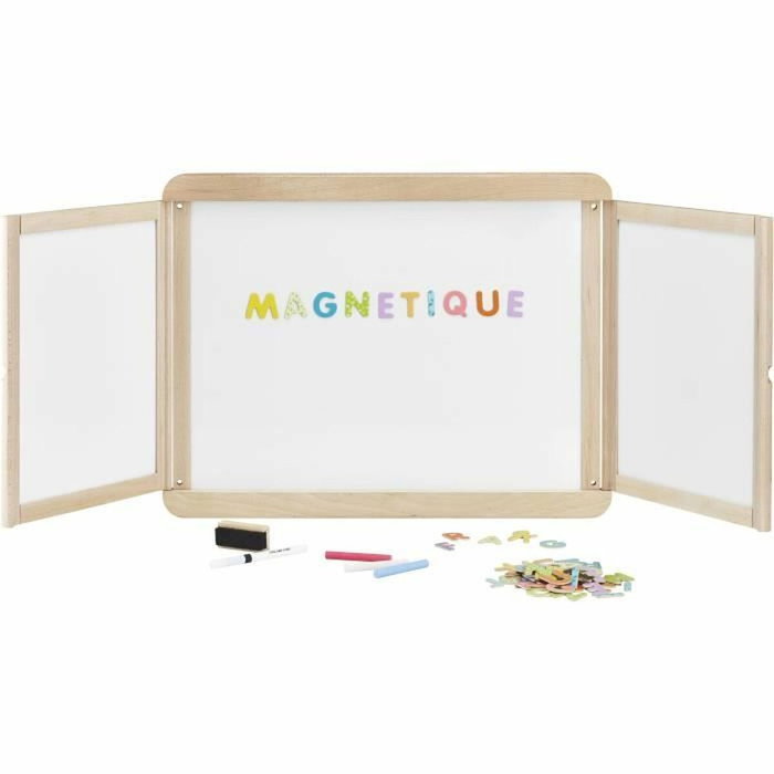 Jeujura Pizarra tríptico magnética para pared con panel central y modo tiza/rotulador