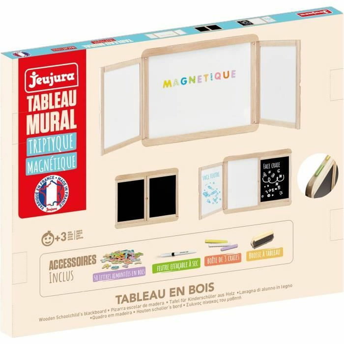 Jeujura Pizarra tríptico magnética para pared con panel central y modo tiza/rotulador