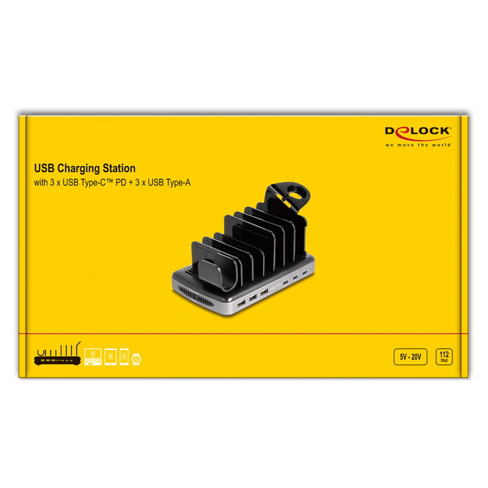 DeLOCK Estación de carga USB 41461 con 3 x USB Type-C™ PD y 3 x USB Tipo-A (112 W) DeLOCK Estación de carga USB 41461 con 3 x USB Type-C™ PD y 3 x USB Tipo-A (112 W)
