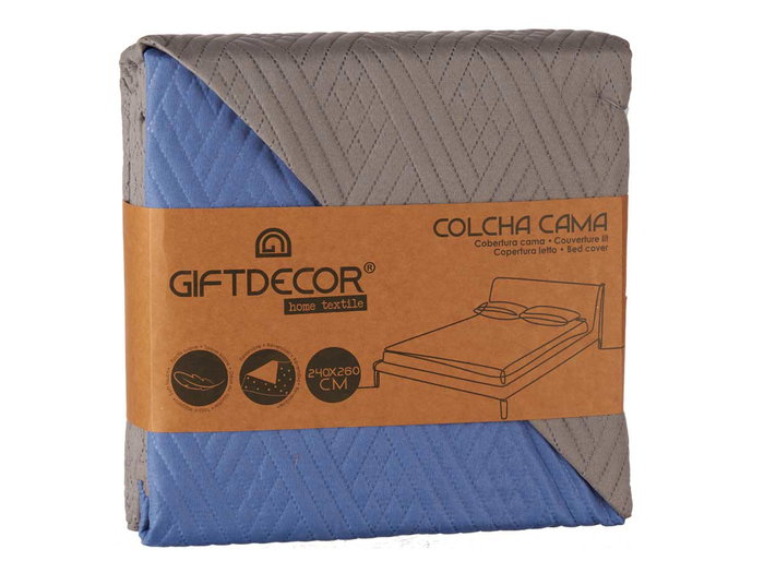 Giftdecor Colcha Cama Reversible 240x260 cm Gris Oscuro y Azul Tacto Suave Poliéster (Set de 6) Giftdecor Colcha Cama Reversible 240x260 cm Gris Oscuro y Azul Tacto Suave Poliéster (Set de 6)