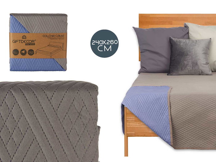 Giftdecor Colcha Cama Reversible 240x260 cm Gris Oscuro y Azul Tacto Suave Poliéster (Set de 6) Giftdecor Colcha Cama Reversible 240x260 cm Gris Oscuro y Azul Tacto Suave Poliéster (Set de 6)