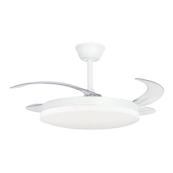 Cristalrecord Milky L Evo Smart - Ventilador de Techo con Luz LED 3CCT, Aspas Retráctiles, Blanco, Ø120cm, Smart App, Mando a Distancia Incluido