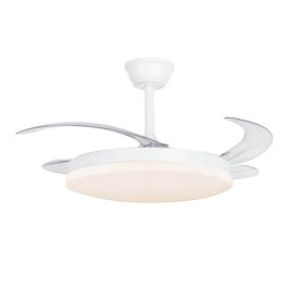 Cristalrecord Milky L Evo Smart - Ventilador de Techo con Luz LED 3CCT, Aspas Retráctiles, Blanco, Ø120cm, Smart App, Mando a Distancia Incluido