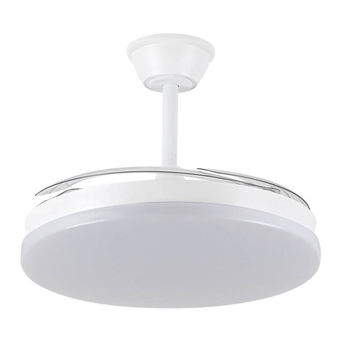 Cristalrecord Milky L Evo Smart - Ventilador de Techo con Luz LED 3CCT, Aspas Retráctiles, Blanco, Ø120cm, Smart App, Mando a Distancia Incluido