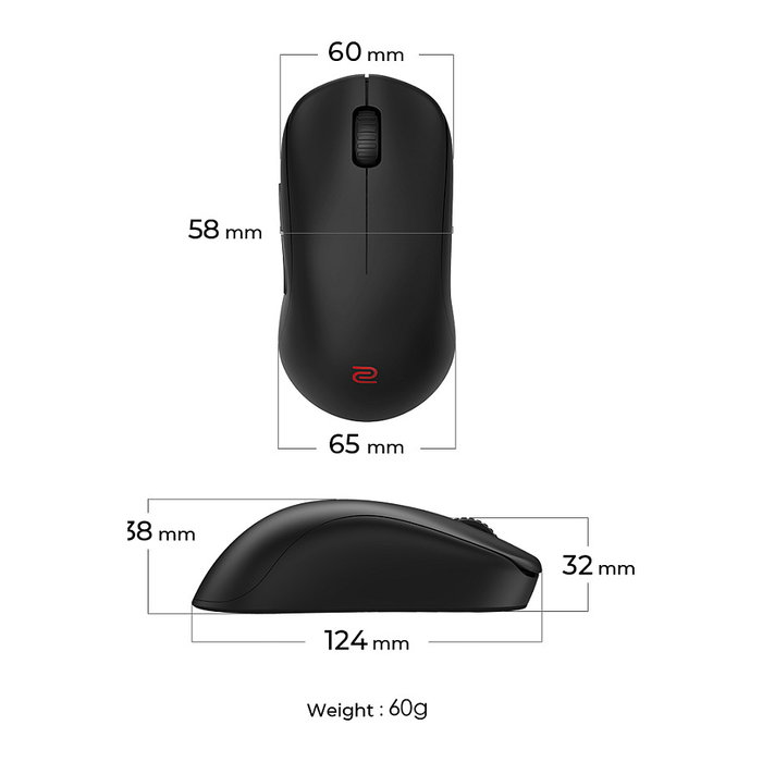 BenQ ZOWIE U2 Ratón Gaming Wireless Ambidiestro Óptico 3200 DPI 5 Botones Negro Recargable Plug and Play