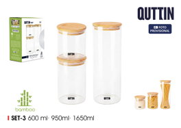 Quttin Set de 3 Tarros de Borosilicato con Tapas de Bambú