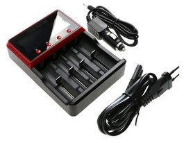 CoreParts Cargador de Batería 18650 con Cable AC Euro y Cargador de Coche para ICR18650, INR18650, NR18650, UR18650, AA, AAA