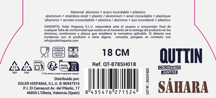 Quttin Sartén 18 cm Aluminio Forjado Mango Soft Full Saha (6 Unidades)