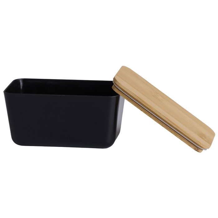 Day Juego de 3 Cajas de Plástico con Tapa de Bambú Negras 13x8x6 cm