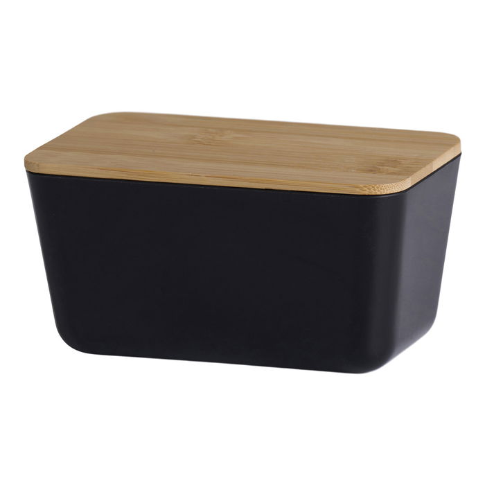 Day Juego de 3 Cajas de Plástico con Tapa de Bambú Negras 13x8x6 cm