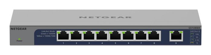 Netgear Switch Gigabit GS108MX 8 Puertos 10G/Multi-Gig, RJ-45, 36 Gbps, 16K, 41.664Mfps, 5.8W, Montaje Pared/Escritorio, Metal